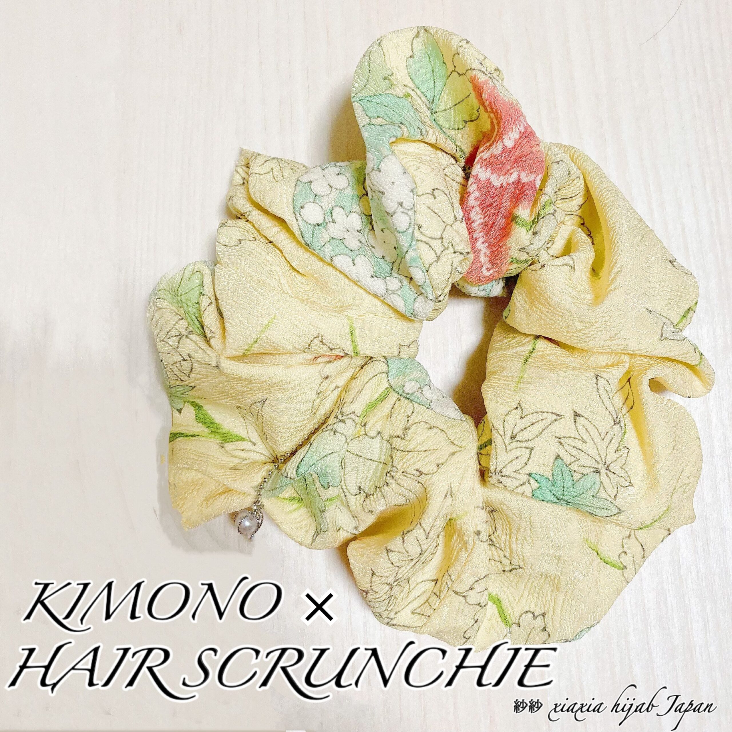 着物シュシュ】かわいい黄色紅葉柄 【Kimono × Scrunchy】 (Yellow